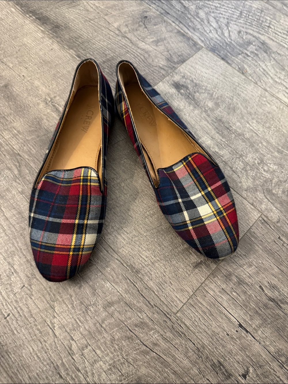 J. Crew Factory Plaid Loafers in Navy, Red, Yellow